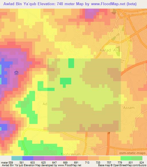 Awlad Bin Ya`qub,Libya Elevation Map