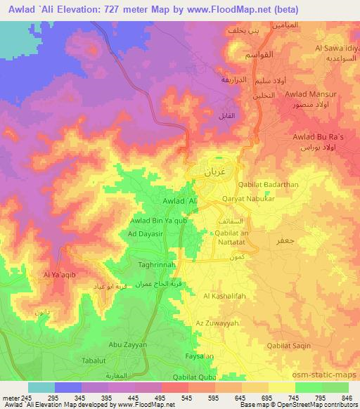 Awlad `Ali,Libya Elevation Map