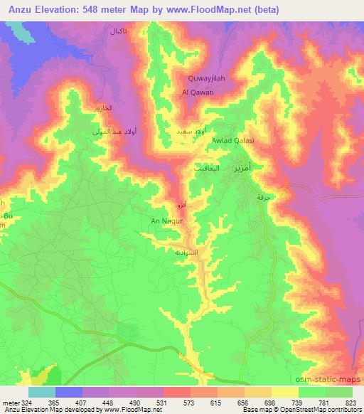 Anzu,Libya Elevation Map