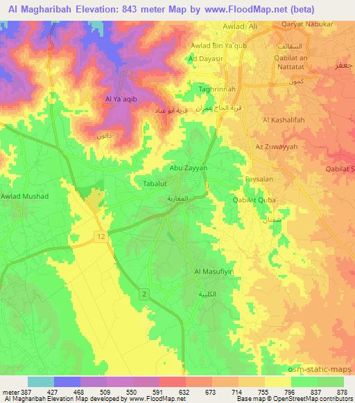 Al Magharibah,Libya Elevation Map
