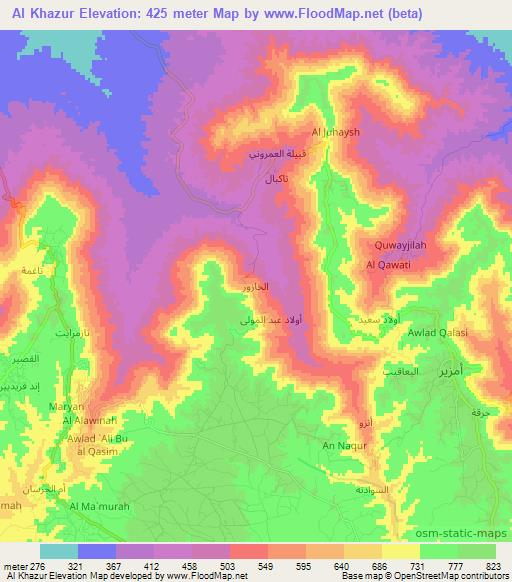 Al Khazur,Libya Elevation Map