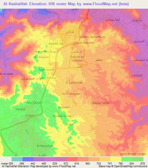 Al Kashalifah,Libya Elevation Map