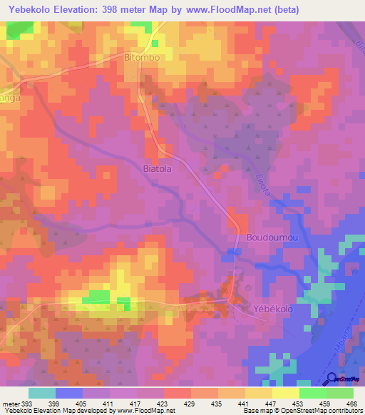 Yebekolo,Cameroon Elevation Map