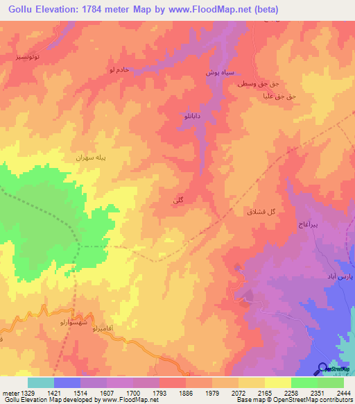 Gollu,Iran Elevation Map