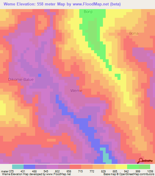 Weme,Cameroon Elevation Map