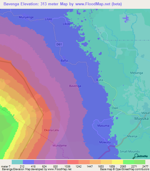 Bavenga,Cameroon Elevation Map