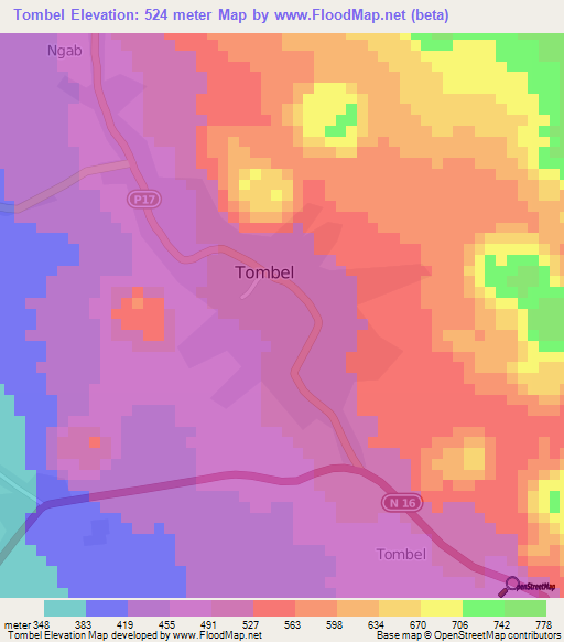 Tombel,Cameroon Elevation Map