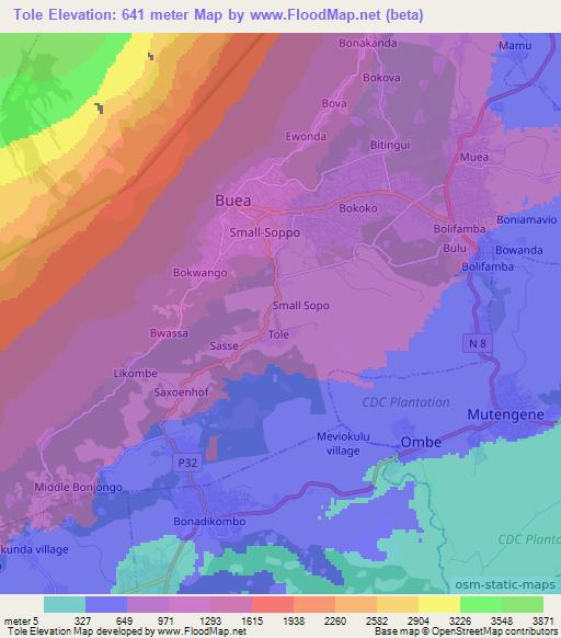 Tole,Cameroon Elevation Map