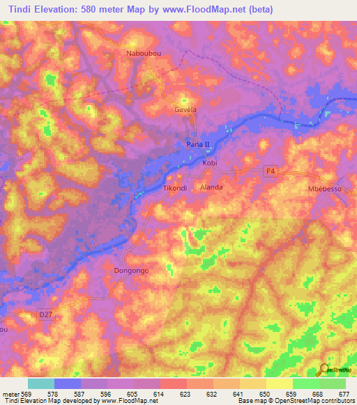 Tindi,Cameroon Elevation Map