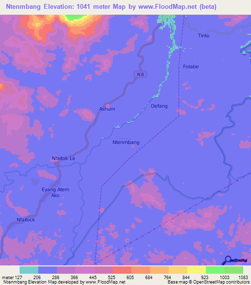 Ntenmbang,Cameroon Elevation Map