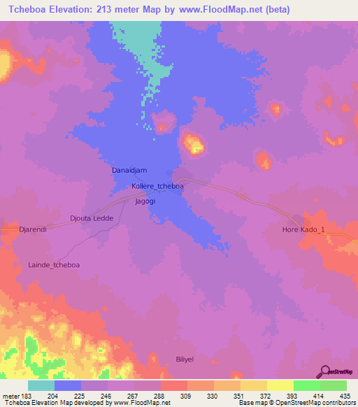 Tcheboa,Cameroon Elevation Map