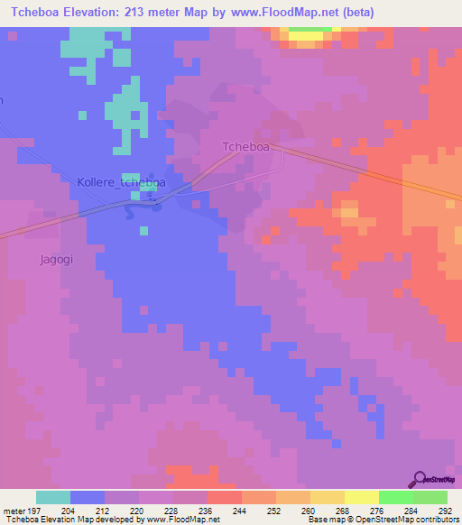 Tcheboa,Cameroon Elevation Map