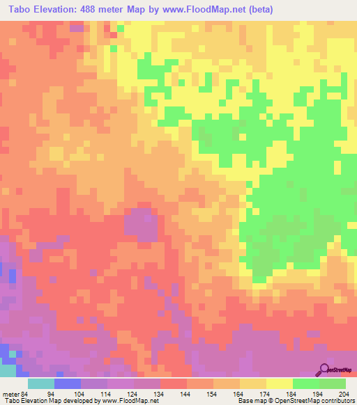 Tabo,Cameroon Elevation Map