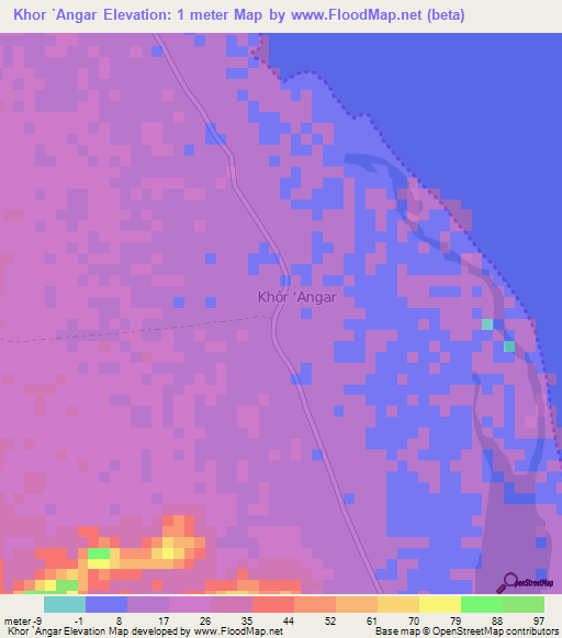 Khor `Angar,Djibouti Elevation Map