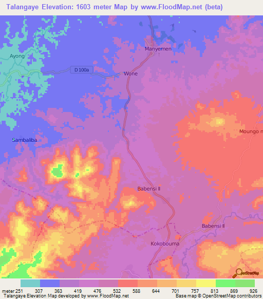 Talangaye,Cameroon Elevation Map