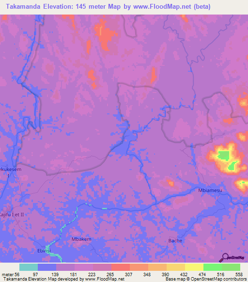 Takamanda,Cameroon Elevation Map