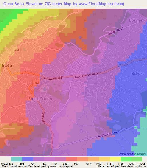 Great Sopo,Cameroon Elevation Map