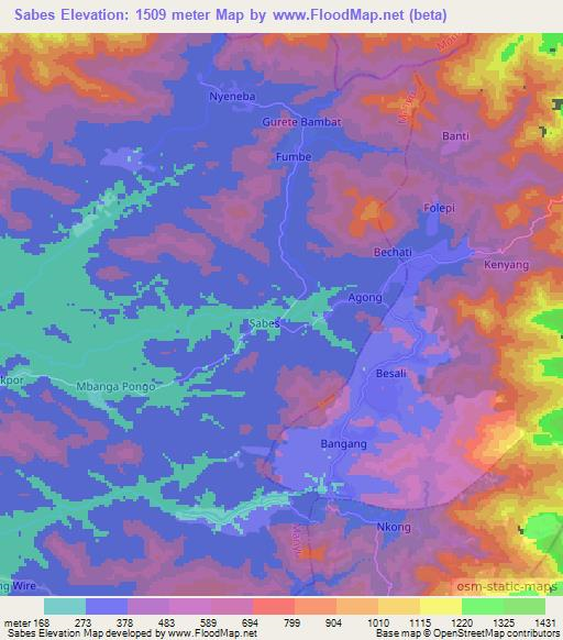 Sabes,Cameroon Elevation Map