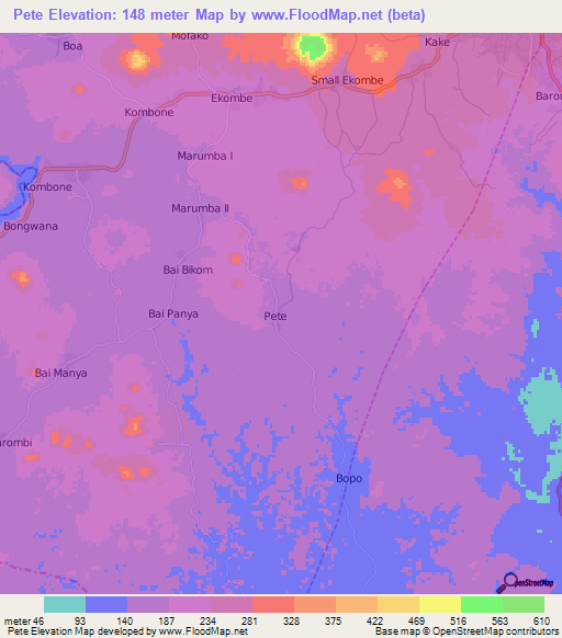 Pete,Cameroon Elevation Map
