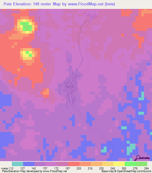 Pete,Cameroon Elevation Map