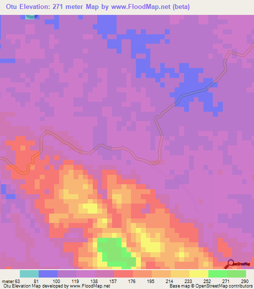 Otu,Cameroon Elevation Map