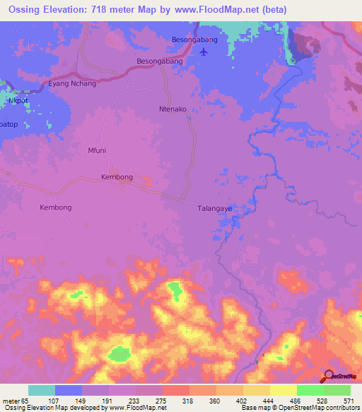 Ossing,Cameroon Elevation Map