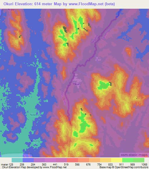 Okuri,Cameroon Elevation Map