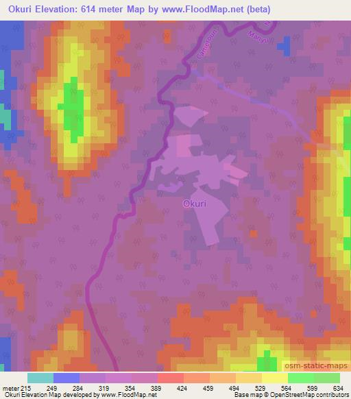 Okuri,Cameroon Elevation Map