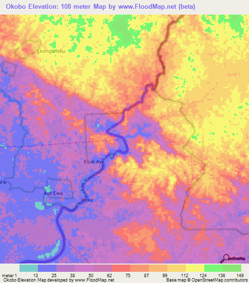 Okobo,Cameroon Elevation Map