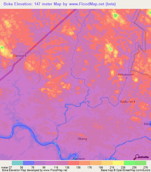 Boka,Cameroon Elevation Map