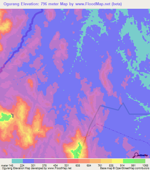 Ogurang,Cameroon Elevation Map
