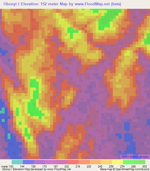 Obonyi I,Cameroon Elevation Map