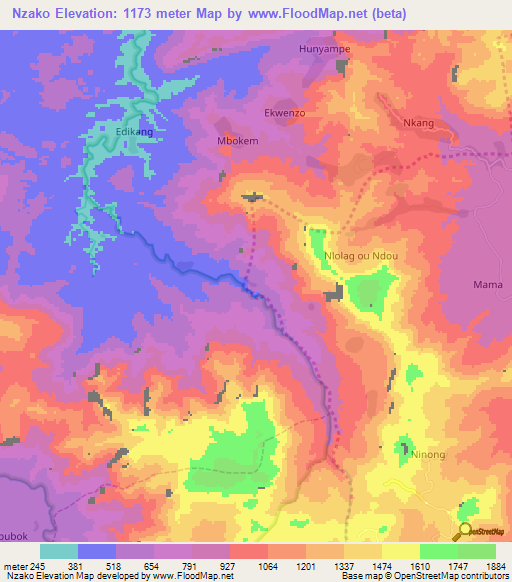Nzako,Cameroon Elevation Map