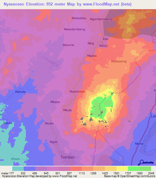 Nyassosso,Cameroon Elevation Map