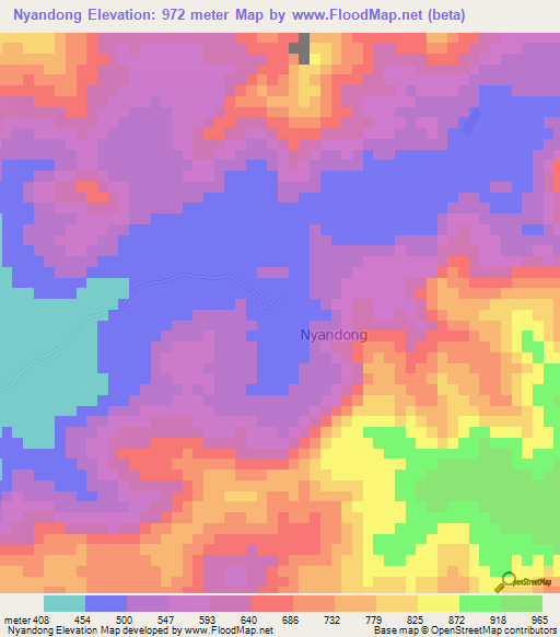 Nyandong,Cameroon Elevation Map