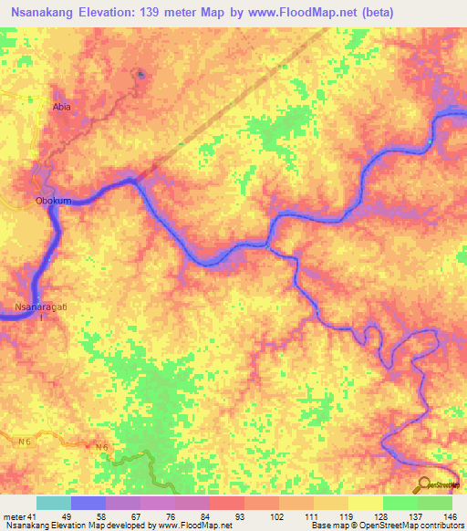 Nsanakang,Cameroon Elevation Map