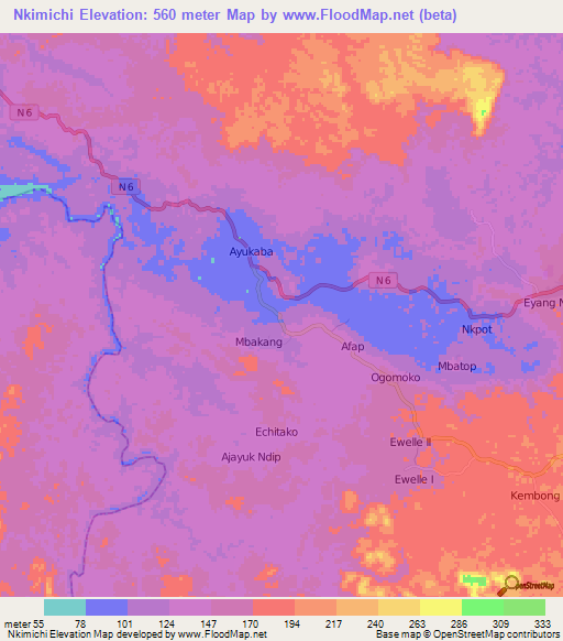 Nkimichi,Cameroon Elevation Map