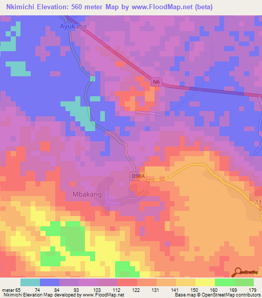 Nkimichi,Cameroon Elevation Map