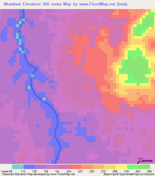 Nkawkaw,Cameroon Elevation Map
