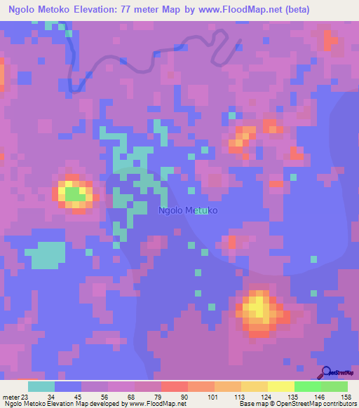 Ngolo Metoko,Cameroon Elevation Map