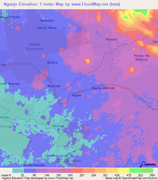 Nganjo,Cameroon Elevation Map