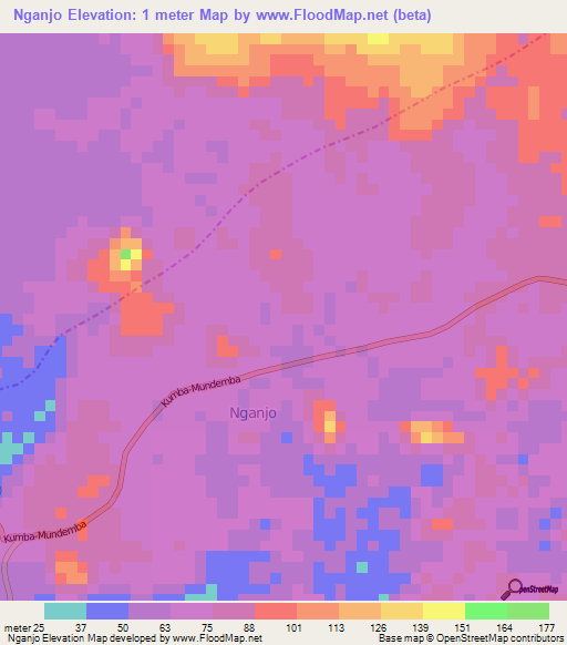 Nganjo,Cameroon Elevation Map