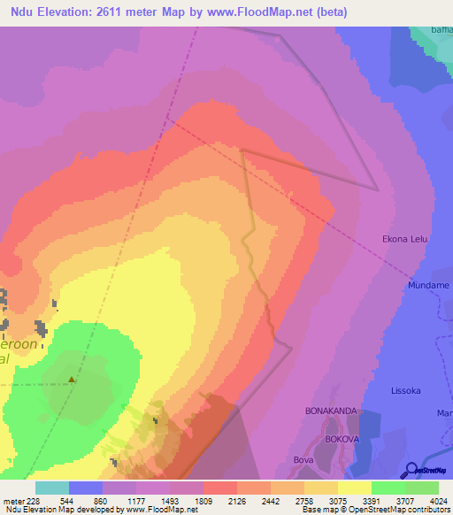 Ndu,Cameroon Elevation Map