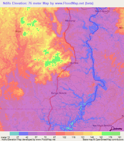 Ndifo,Cameroon Elevation Map