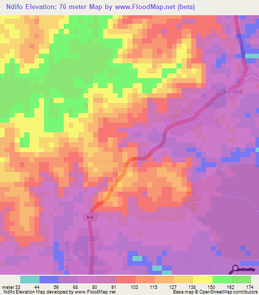 Ndifo,Cameroon Elevation Map