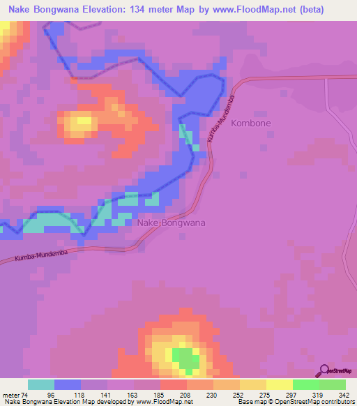 Nake Bongwana,Cameroon Elevation Map