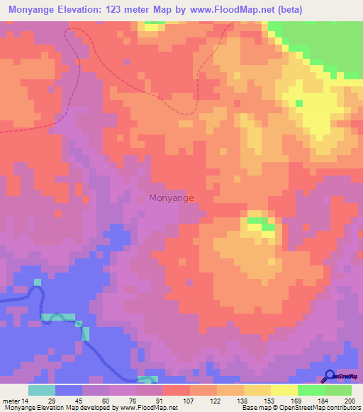 Monyange,Cameroon Elevation Map