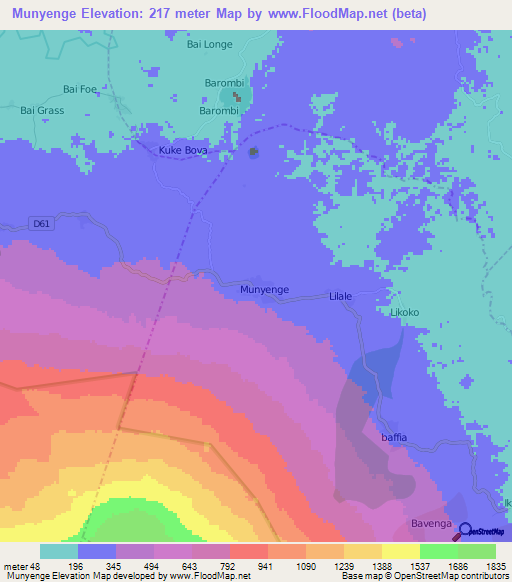 Munyenge,Cameroon Elevation Map