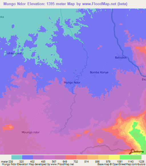 Mungo Ndor,Cameroon Elevation Map