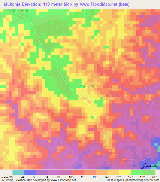Mukonje,Cameroon Elevation Map